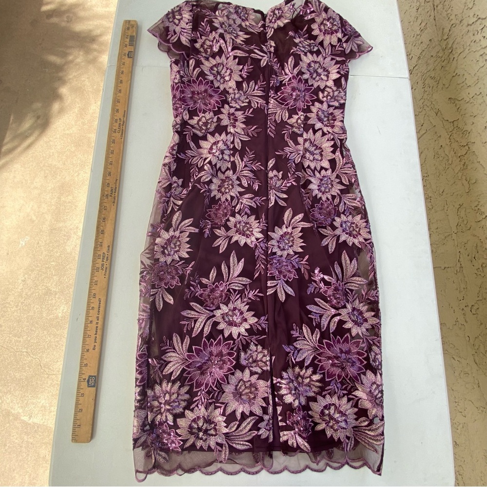 NEW Alex Evenings Embroidered Floral Lace Cocktail Dress Cap Sleeves Size 6 Plum - Picture 13 of 14